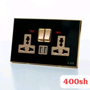 Black & Gold 13A Double Universal Wall Socket with USB Charging Ports